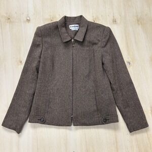 Joan Leslie Jacket Womens 6 Brown Herringbone Tweed Short Full Zip Lined
